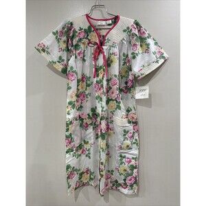 J.I.T. Sleep Floral White Housecoat Robe Short Sleeve Snap Buttons XL